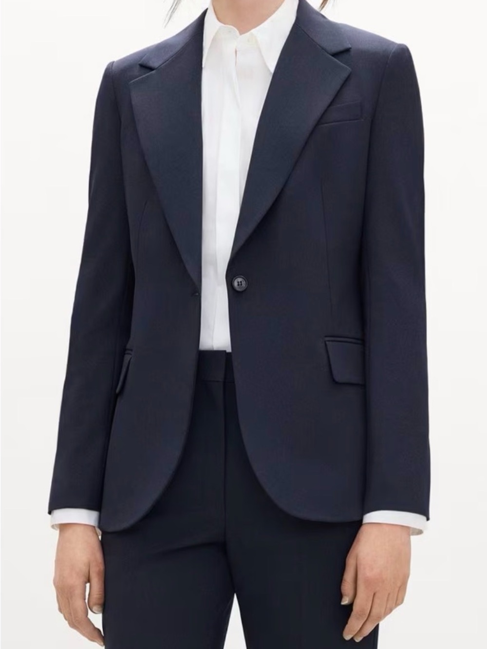 Theory Women's Navy Wool Tailored Single-Button Blazer